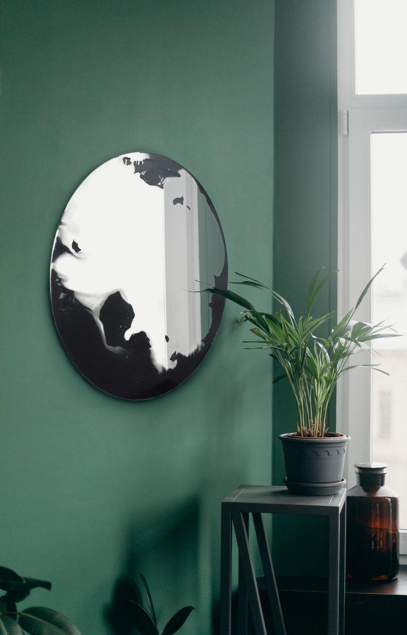 Round mirror Float 80 cm. Handmade silvering, black colour. Minimal wall decoration b_11 image 6