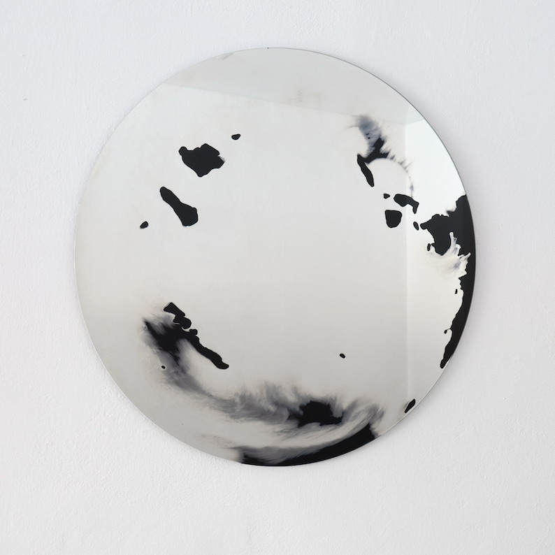 Round mirror Float 80 cm. Handmade silvering, black colour. Minimal wall decoration b_11 image 1