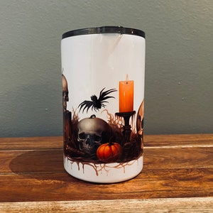 Halloween espeluznante calavera espeluznante temporada calabazas murciélagos vaso taza regalo