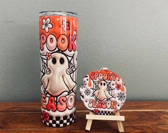 Sottobicchiere in vetro con effetto sbuffo 3D di Halloween, stagione spettrale, segno della pace, fantasma
