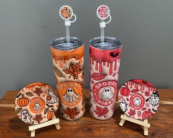 Halloween 3D Puff Like Spooky Vibes Ghost Fall  Pumpkin Tumbler