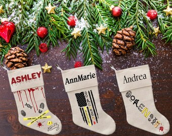 Crime Scene Christmas Stockings Forensics CSI Anatomy Messy Bun Fingerprints Blood Spatter