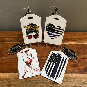 Crime Scene ID Badge Holders with Retractable Clip Work Badge Holder Gift Forensics Thin Blue Line Messy Bun
