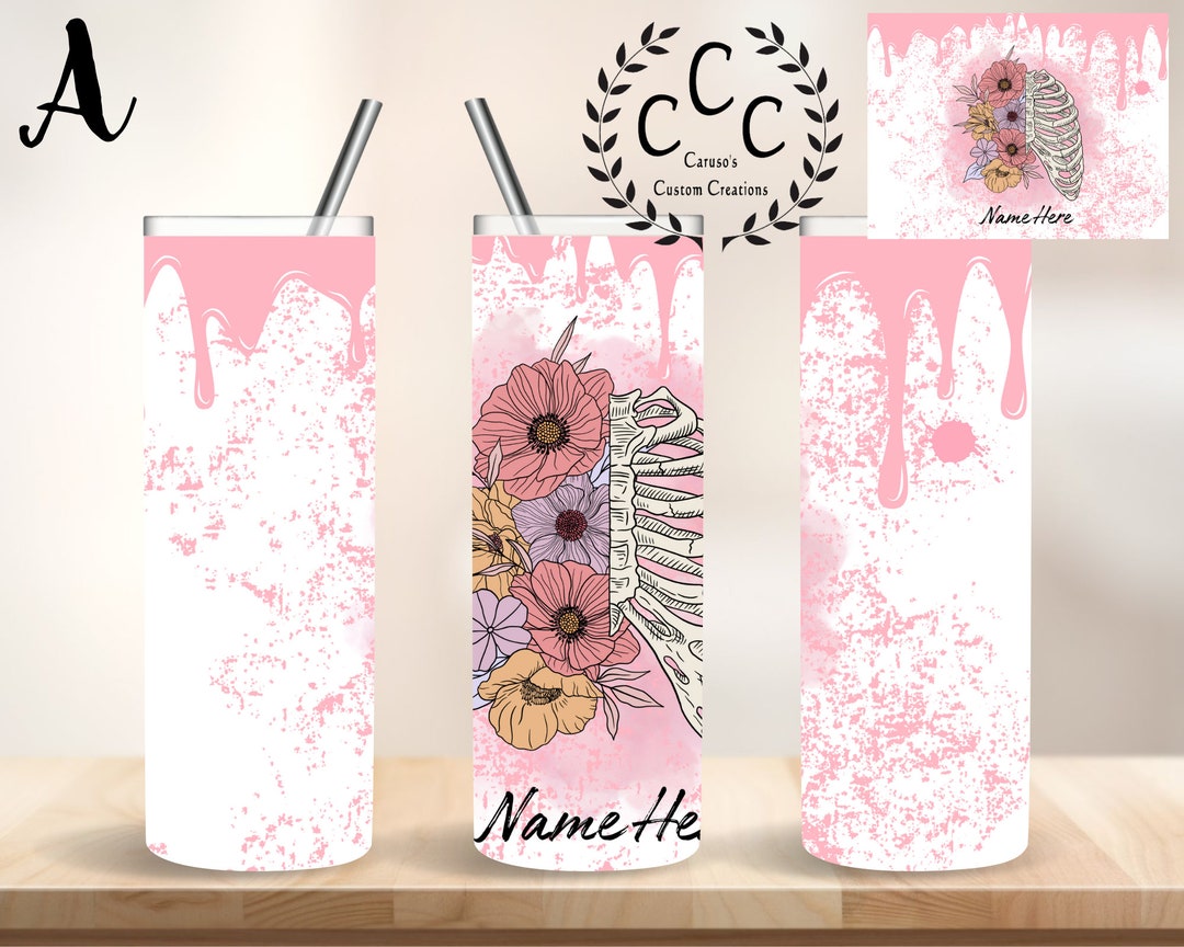 Pink Blood Spatter Skeleton Skull Glitter Crime Scene Tumbler Forensics