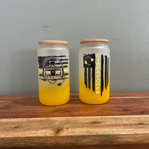 911 Police Dispatcher 911 Call Taker Thin Yellow Line Yellow Frosted Can Cup Gift