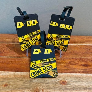 Escena del crimen Cartel amarillo Números Letras Etiquetas de equipaje Bolsa Organizador Etiquetas Regalo
