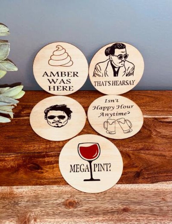 Johnny Depp Coasters Mega Pint Hearsay Happy Hour Amber Heard Etsy