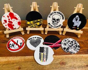 Crime Scene Ceramic Car Coaster Set of 2 Forensics Gift Unique
