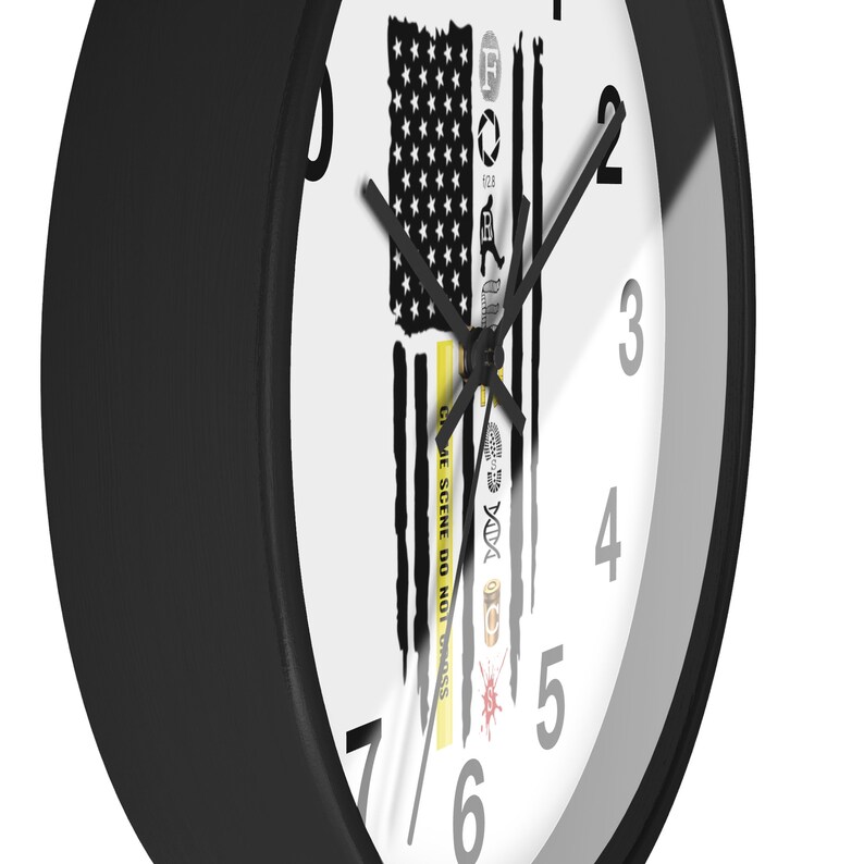 Forensics Clock Print on Demand Forensic Flag Wall Clock Crime Scene Forensics Unique ...