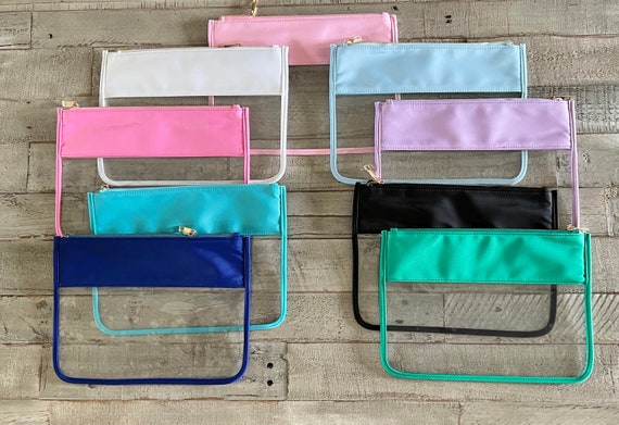 On the Go Clear Flat Nylon Pouch Clear Zipper Pouch Pink, White, Blue  Cosmetic Bag, Lavender Nylon Pouch, Blank Nylon Bag. 