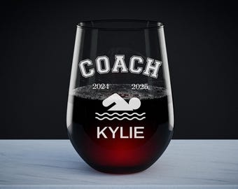 Personalized Wine Glass, Swimming Coach Gift, Custom Year and Name, Retirement Gift for Swimming Coach, Wine Lovers, Personal Touch
