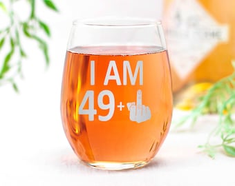 49 + 1 verre à vin sans pied avec graphique pour 50e anniversaire - Cadeau d'anniversaire amusant pour des amis
