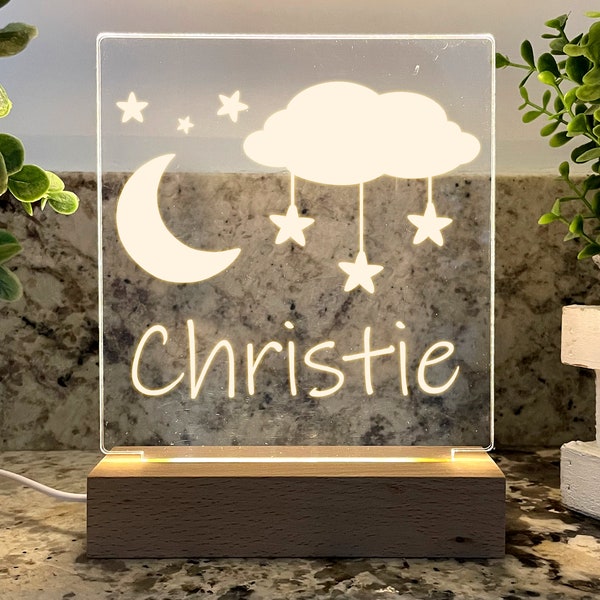 Night Light Moon and Stars Sky | 3 Light Colors | Kids Bedroom Accessory Nursery Accent Light Custom Personalized Name Childs Playroom Gift