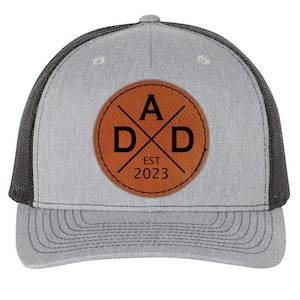 New Dad Pregnancy Announcement Dad Est 2024 Leather Patch Hat Cap | Snapback Adjustable Father&#39;s Day Trucker Style Hat Gift For Dad