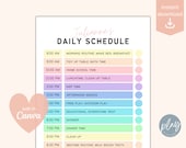 Rainbow Pastel Kids Daily Schedule Checklist Personalized Printable Editable Homeschool PDF