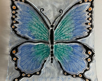BUTTERFLY Fused Art Glass Decorative Dish