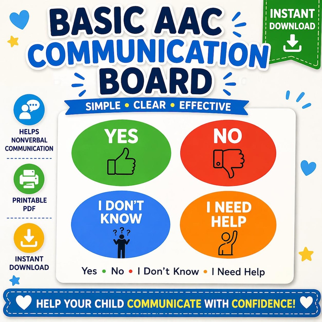 Basic AAC Communication Board | Yes, No, I Need Help (digital Download ...
