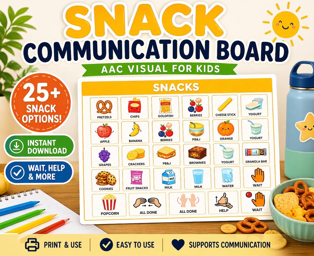 Snack Communication Board for Kids | Visual AAC Pecs Chart (digital ...