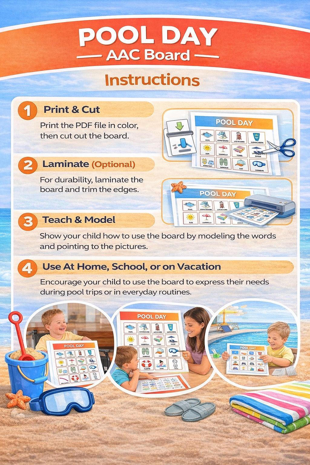 Pool Day AAC Board, Autism Visual Support, Speech Therapy Tool (PDF ...