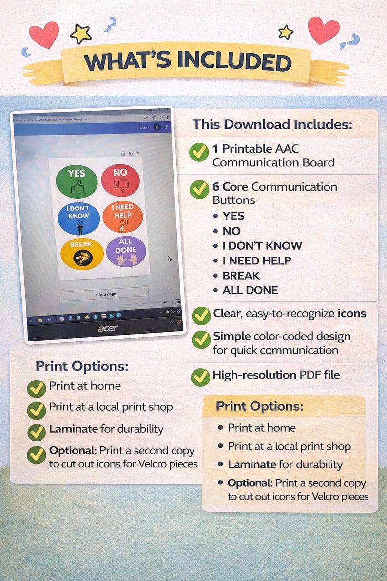 AAC Communication Board Printable | Visual Support for Nonverbal ...