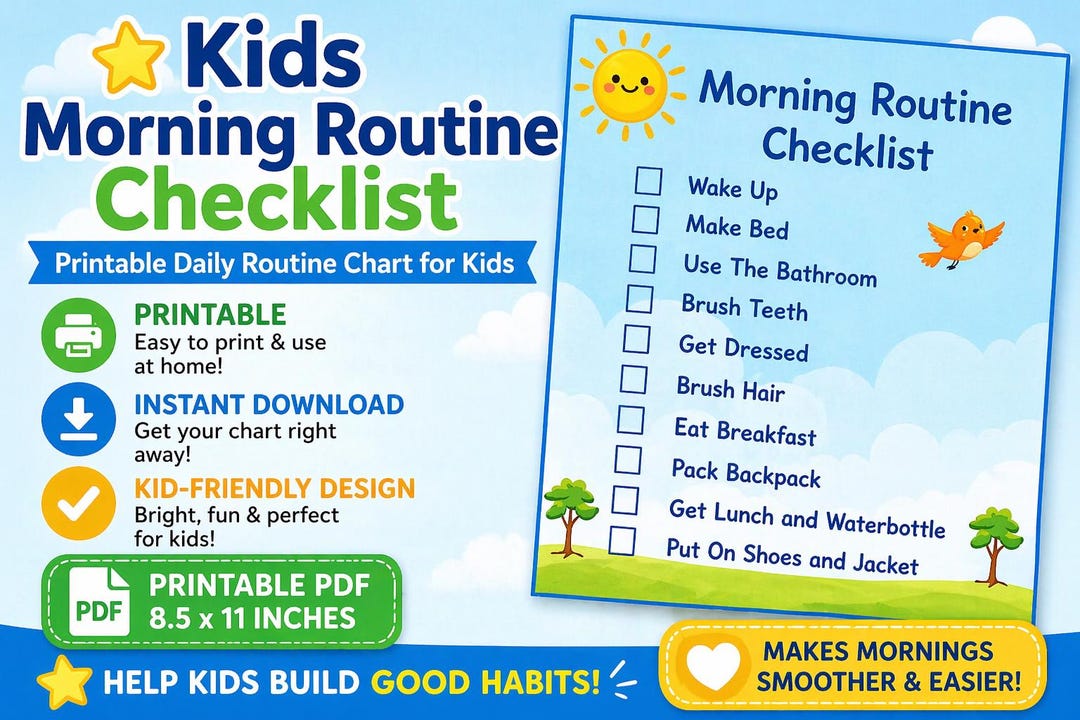 Boy Morning Routine Checklist Kids Morning Routine Checklist | Daily Visual Chart (instant Download ...