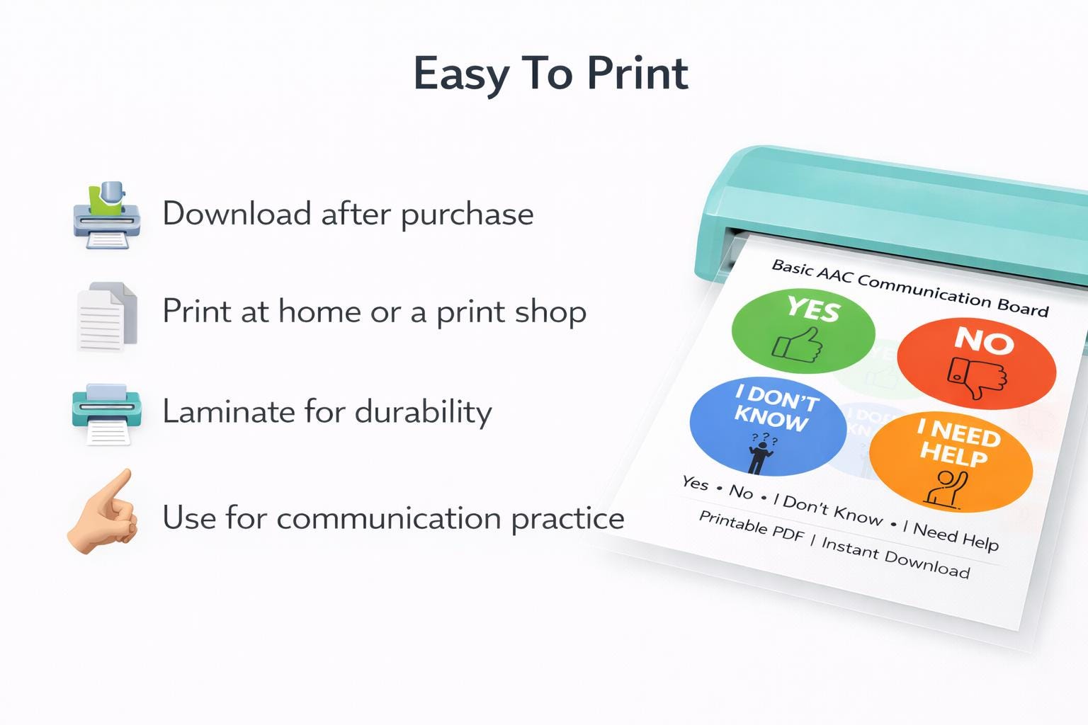 Basic AAC Communication Board | Yes, No, I Need Help (digital Download ...