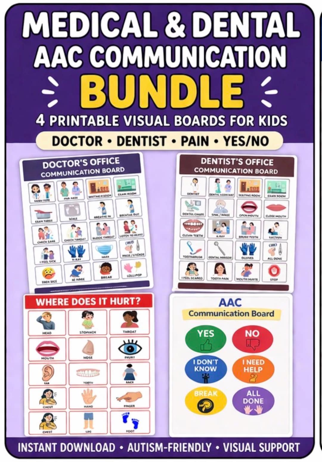 Medical Dental AAC Communication Boards | Doctor Dentist Pain Chart ...