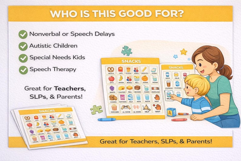 Snack Communication Board for Kids | Visual AAC Pecs Chart (digital ...