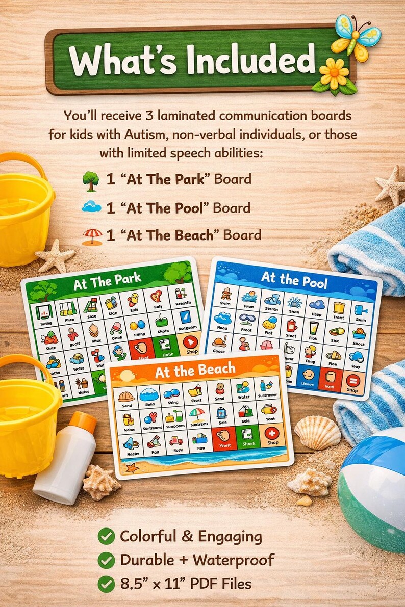 Aac Board.pdf Outdoor AAC Communication Boards Bundle | Park, Pool, Beach Visuals ...