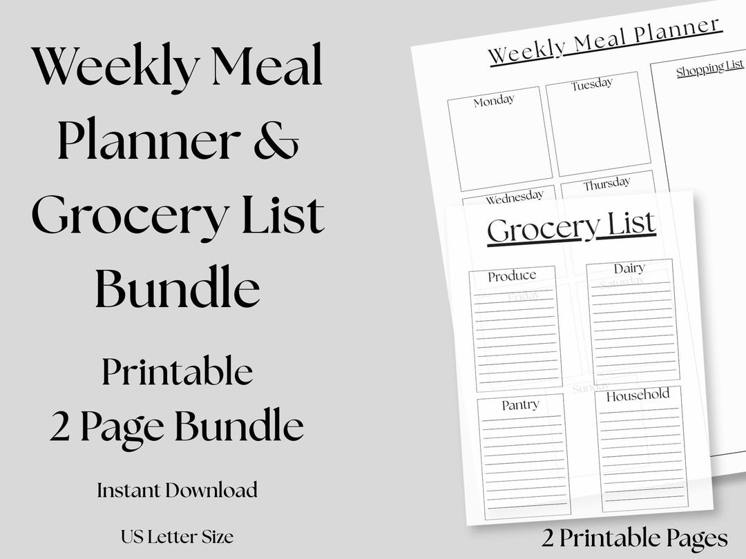 Weekly Meal Planner & Grocery List Bundle - Etsy UK