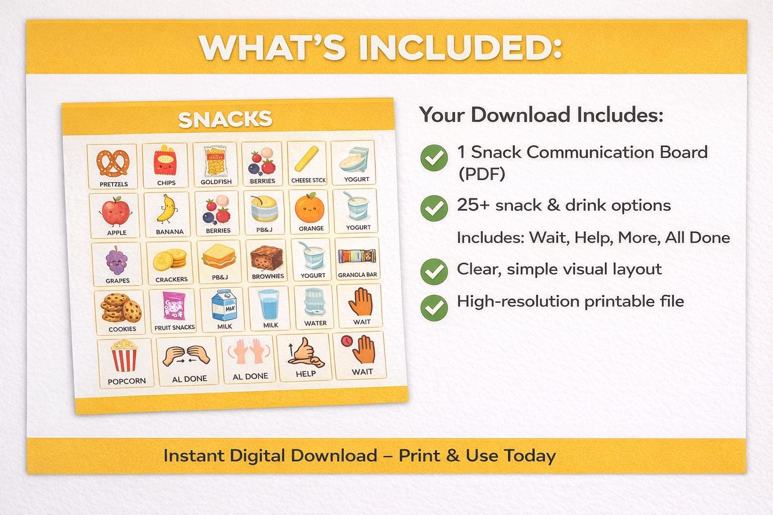 Snack Communication Board for Kids | Visual AAC Pecs Chart (digital ...