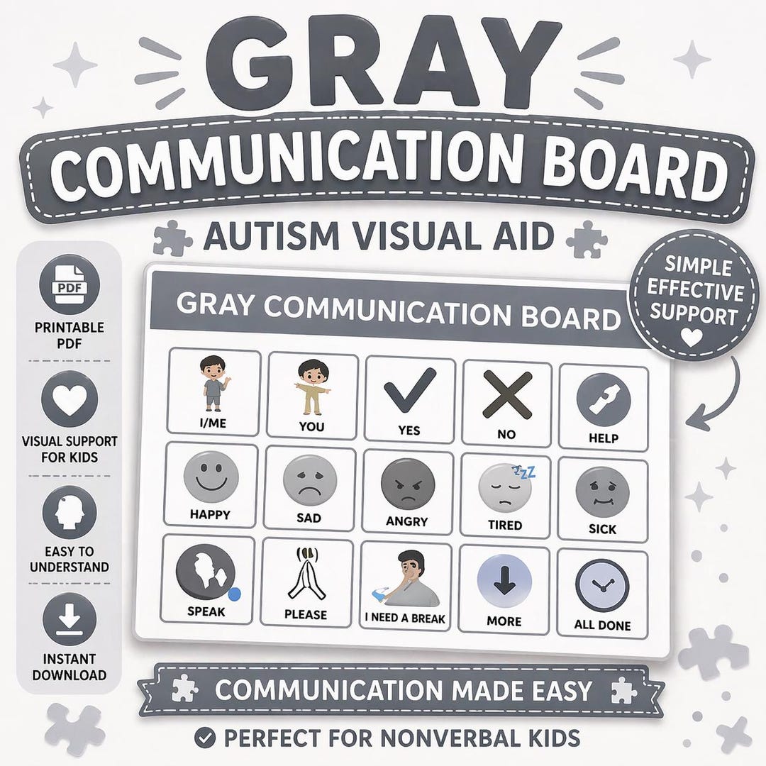 Grey Communication Board | Autism AAC Visual Aid (digital Download) - Etsy