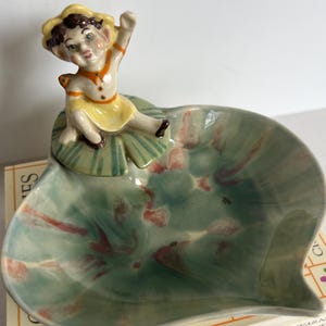 Vintage Pixie Trinket Tray, Ceramic, Pixie, Lily Pad