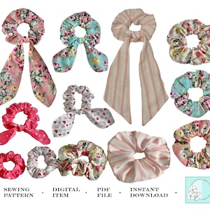 Scrunchies Sewing Pattern - Digital Download - PDF sewing patterns - Scrunchies Ears pattern - Tail Scrunchies pattern - Beginners sewing