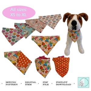 Pet Bandana Sewing Pattern - Digital Download - PDF sewing patterns - Over the collar dog pattern - XS to XL sizes