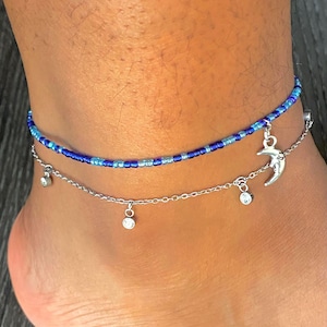 Tobillera de cadena con dije de diamante - Tobillera de acero inoxidable con eslabones / Joyería delicada para uso diario / Tobillera unisex / Joyería apilable
