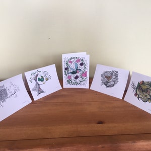 Notizkarten, Originalkunst, Schreibwaren, Feder und Tinte,