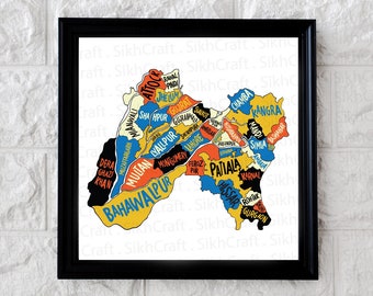United Punjab Map | Digital Download | Charda Punjab | Sikh Art Home Decor | Sikh Wall Print