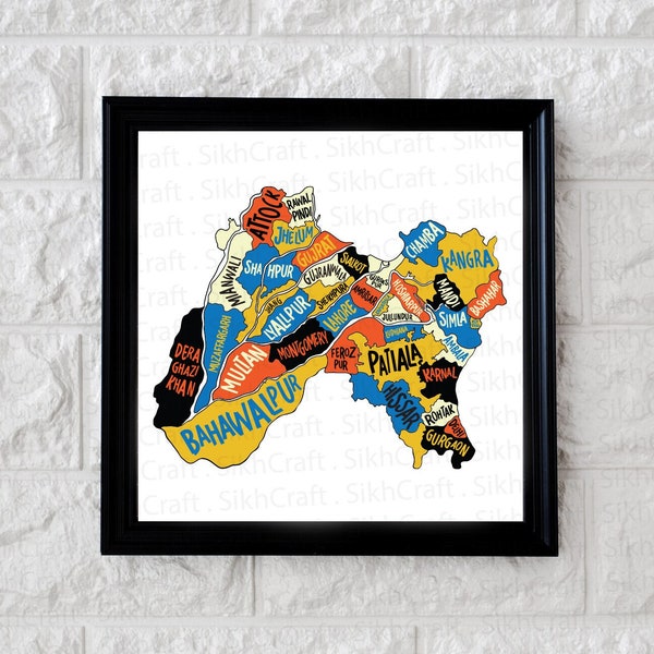 United Punjab Map | Digital Download | Charda Punjab | Sikh Art Home Decor | Sikh Wall Print