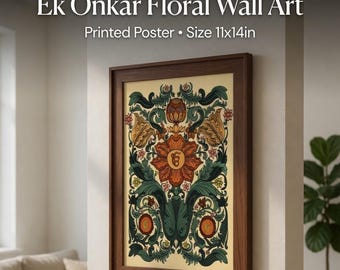 Ek Onkar Floral Art | Sikh Wall Decor | Gurmukhi Spiritual | Punjabi Home Decor | Printed Poster