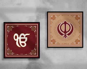 Set di stampe d'arte Sikh: Khanda & Ek Onkaar, arte religiosa da parete (download digitale)