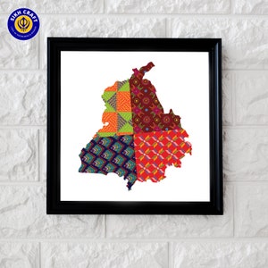 Cartel del mapa de Phulkari Punjab / Descarga digital / Punjab / Decoración del hogar de arte sikh / Impresión de pared sikh
