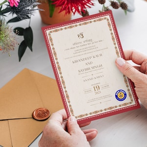 Royal Sikh Wedding Invitation: Marble Theme, Rich Border (Digital Invitation)