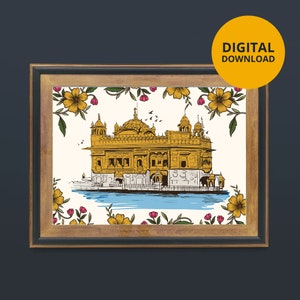 Arte del Templo Dorado / Descarga digital / Gurmukhi / Decoración del hogar con arte sij / Punjabi / Regalos / Hogar / Impresión de pared / Oración sij / Símbolo sij
