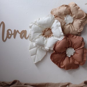 Set di 3 fiori, fiori in tessuto per cameretta, fiori da parete, decorazioni da parete per cameretta, decorazioni da parete per bambine, fiori beige, decorazioni da parete neutre per neonati
