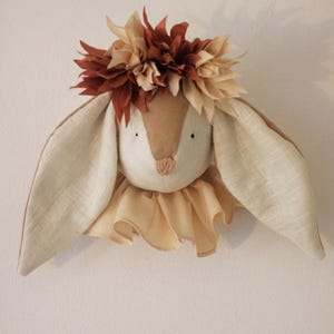 Linen Rabbit Head, Rabbit Mount, Bunny Faux Taxidermy, Linen Animal ...