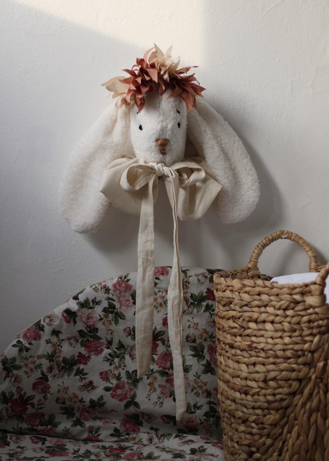 Rabbit Head Nursery Wall Decor, Bunny Wall Mount, White Bunny, Plush ...