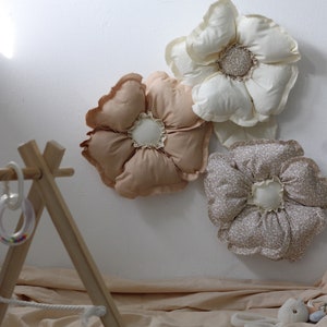 3 flower set,  fabric nursery flowers, wall flower, baby room wall decor, baby girl wall decor, beige flowers, neutral baby wall decor