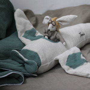 Airplane Baby Pillow: Linen Bunny Pilot, Aviation Nursery Decor