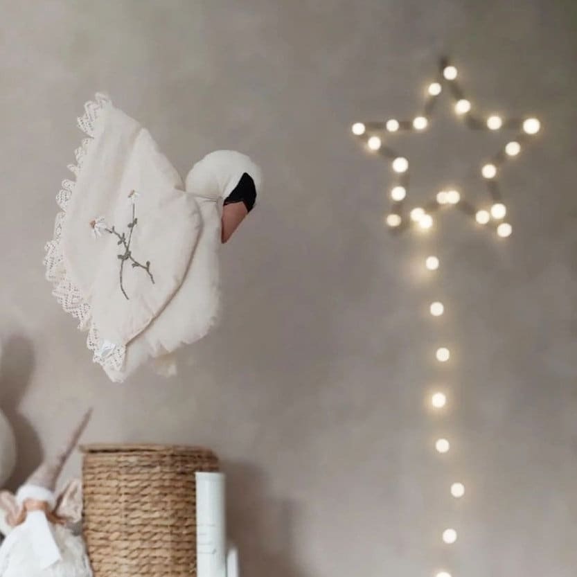 swan linen, hanging nursery bird decor , wall hanging swan, flying swan, kids room bird decoration, white linen swan decor, animal kids room